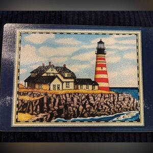 Lighthouse and Cottage Glass Cutting Board 11.5”x8”